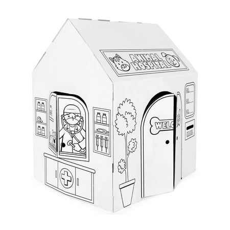 Easy Playhouse: Animal Hospital - Decorate & Personalize A Cardboard Play Fort, Color-Draw-Doodle, DIY Art-Crafts Activity, 32 x 26.5 x 40.5", Kids 3+