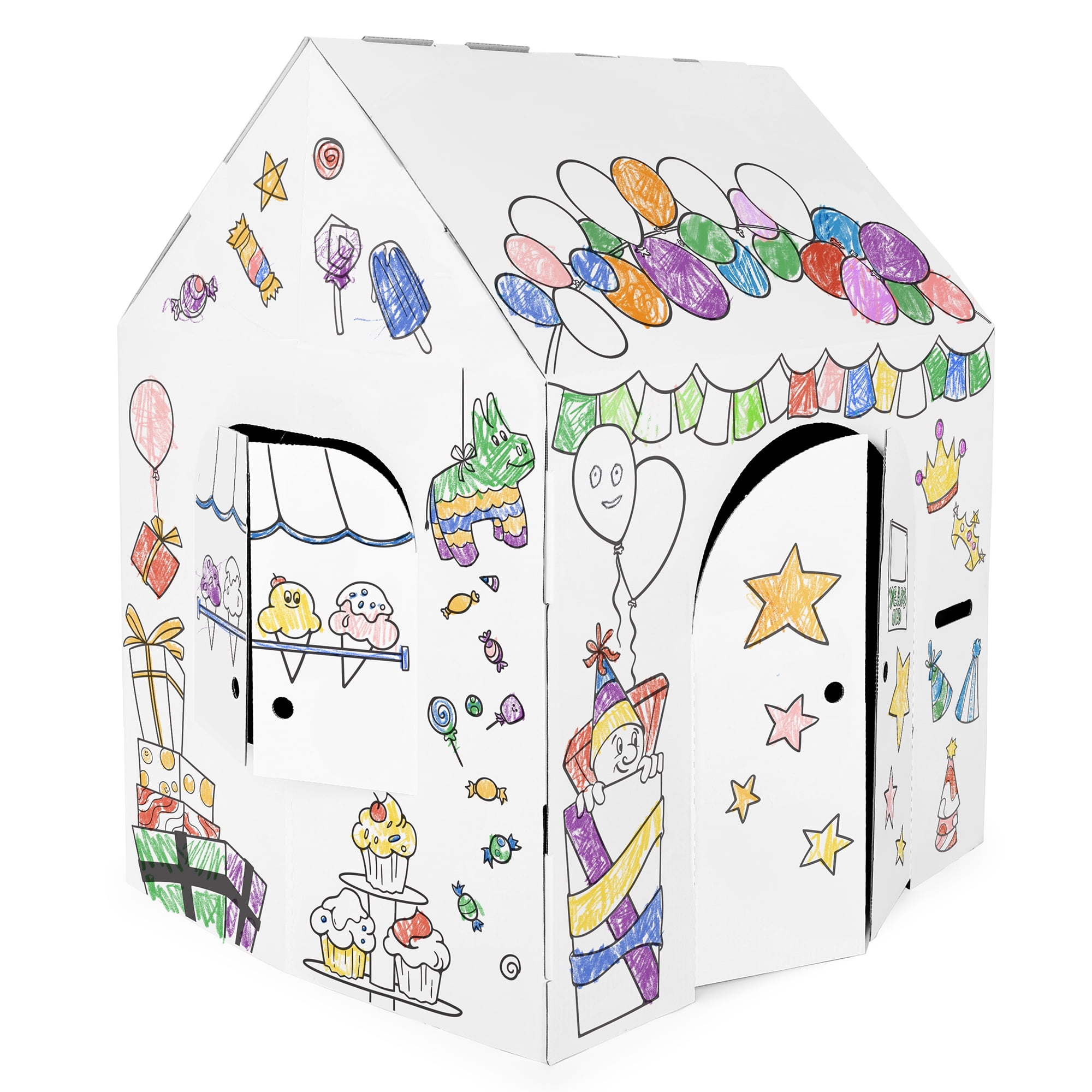 Easy Playhouse Birthday- Arts & Craft Cardboard Fort, Decorate & Personalize