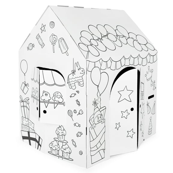 Easy Playhouse Birthday- Arts & Craft Cardboard Fort, Decorate & Personalize