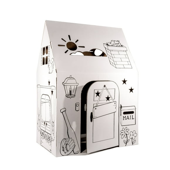Easy Playhouse Clubhouse - Kids Art and Craft for Indoor and Outdoor Fun, Color, Draw, Doodle on this Blank Canvas Decorate and Personalize a Cardboard Fort, 34" X 27" X 48" - Made in USA, Age 3+