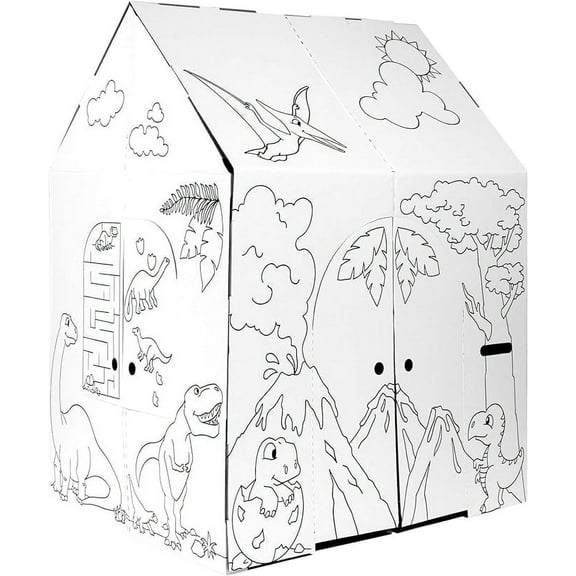 Easy Playhouse Dinosaur Create Your Own Play House - Kids Art & Craft for Indoor & Outdoor Fun, Color Dino Species – Decorate & Personalize The Cardboard Fort