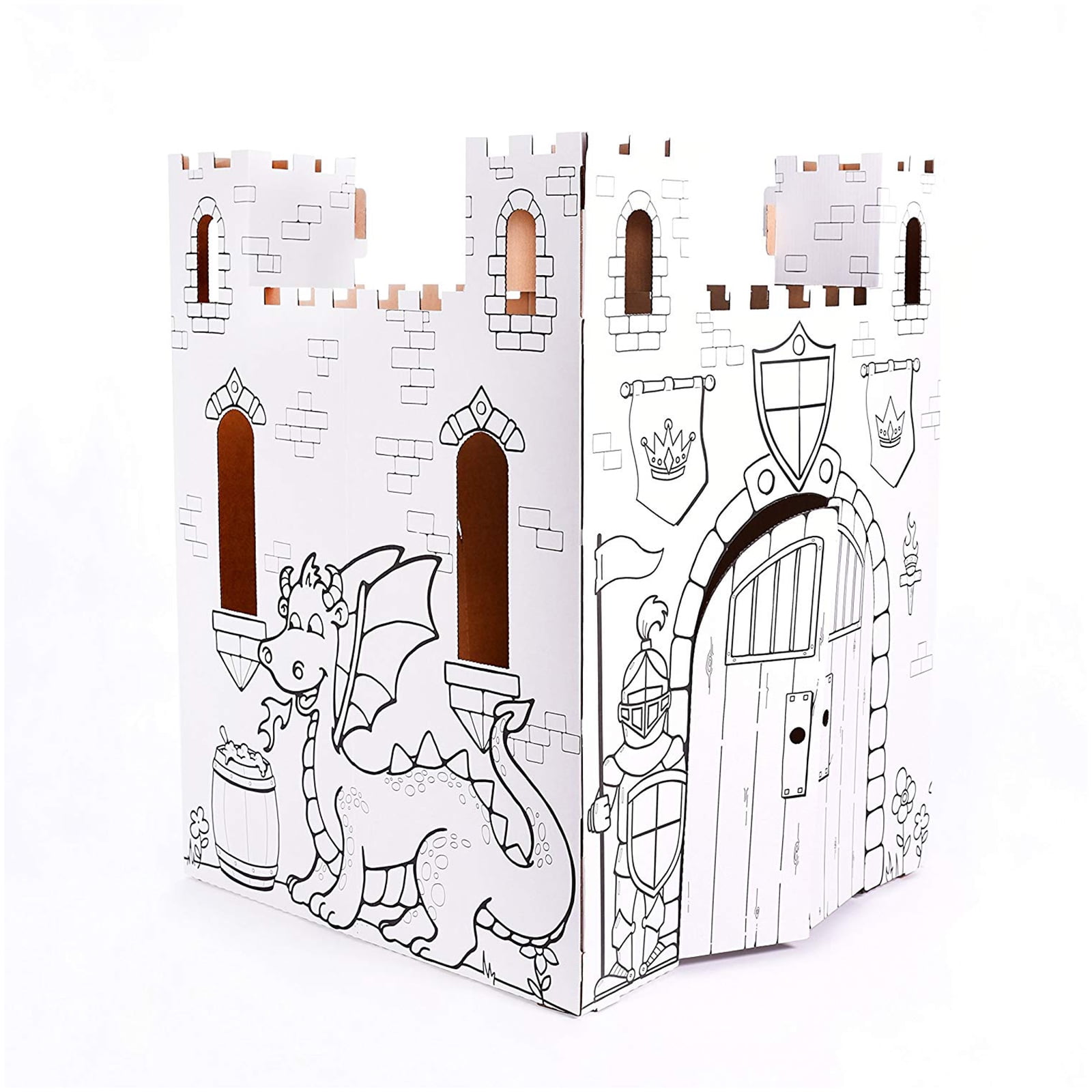 Easy Playhouse Fairy Tale Castle - Kids Art and Craft for Indoor and Outdoor Fun, Color, Draw, Doodle Decorate and Personalize a Cardboard Fort, 32" X 32" X 43. 5" - Made in USA, Age 3+, White