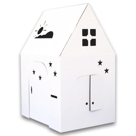 Easy Playhouse - Kids Art and Craft for Indoor and Outdoor Fun, Color, Draw, Doodle on this Blank Canvas – Decorate and Personalize a Cardboard Fort, 34" X 27" X 48" Age 3+