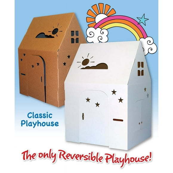 Easy Playhouse - Kids Art and Craft for Indoor and Outdoor Fun, Color, Draw, Doodle on this Blank Canvas Decorate and Personalize a Cardboard Fort, 34" X 27" X 48" - Made in USA, Age 3+