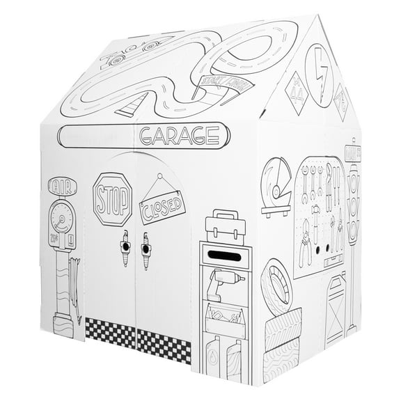 Easy Playhouse Garage - Kids Art and Craft for Indoor and Outdoor Fun, Color Favorite Garage Items Decorate and Personalize a Cardboard Fort, 32" X 26. 5" X 40. 5" - Age 3+ (B07WM9TNZ2)
