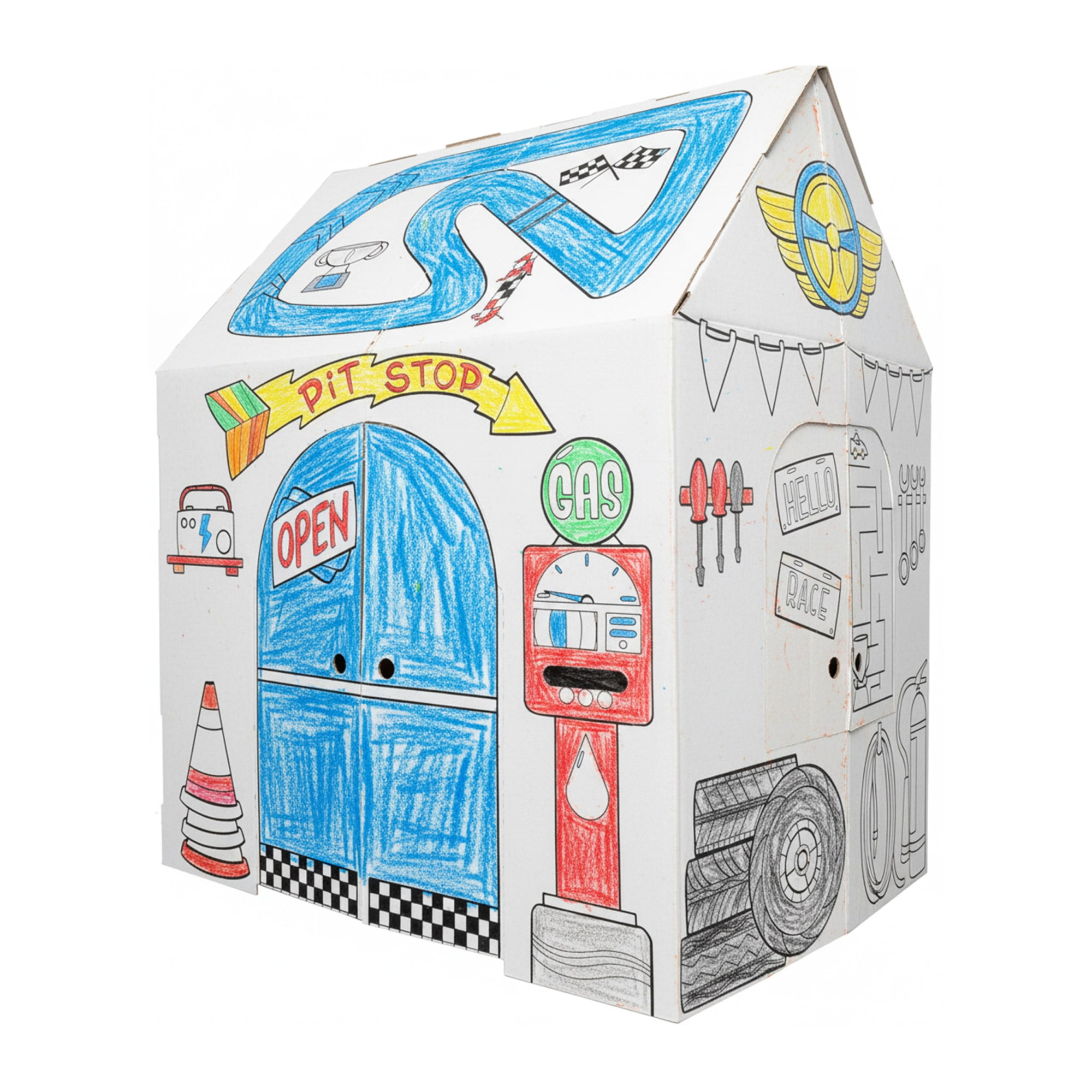 Easy Playhouse Garage - Kids Art and Craft for Indoor and Outdoor Fun, Color Favorite Garage Items Decorate and Personalize a Cardboard Fort, 32" X 26. 5" X 40. 5" - Age 3