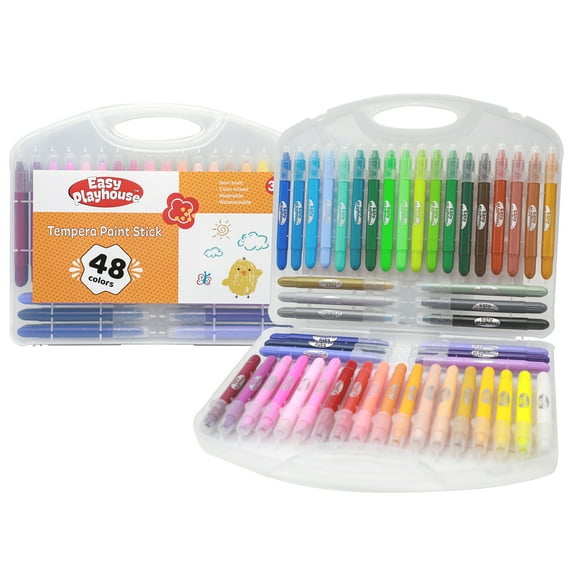 Easy Playhouse: Tempera Paint Sticks - 48pk, Vibrant Color Set, Non-Toxic, No Mess, Washable, Water Soluble, Quick Drying, Art-Craft Supplies, Kids 3+
