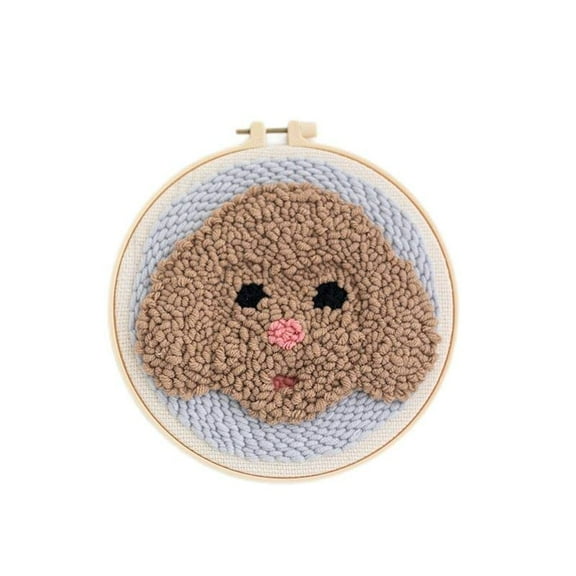 Easy Pomeranian Punch Needle Embroidery Starter Kits for Kids and Adults Beginners with Punch Needle Tool,Threader, Stamped Fabric Embroidery,Hoop, Yarn Rug Punch Needle
