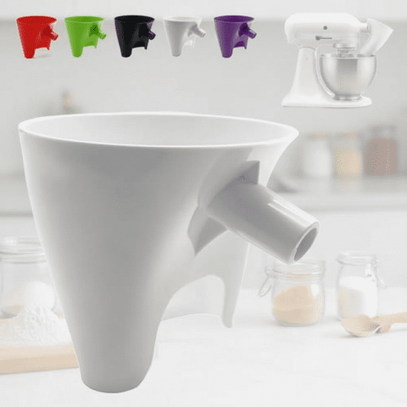 Easy-Pour Flour Funnel Attachment for Stand Mixers, Anti-Splash No-Mess Baking Accessory, Compatible with Tilt-Head 4.5 to 5 Quart Models, Dishwasher Safe White Kitchen Tool