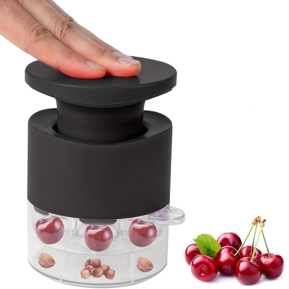 Easy-Press Cherry & Jujube Pitter with 7 Holes, Transparent Plastic Kitchen Tool for Nuclei Removal, for Cherries, Dates & Olives, Compact & Durable black