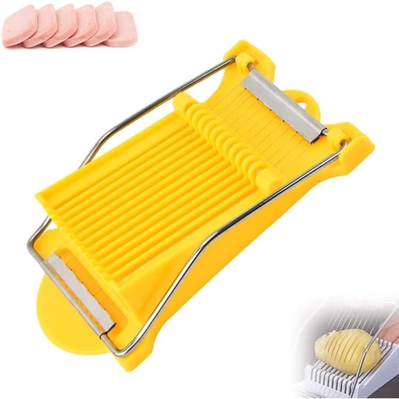 Easy Press Food Slicer, Luncheon Meat Slicer with 12 Stainless Steel Wires, Boiled Egg Soft Cheese Slicer Cutter, Multipurpose Slicer Cutter for Fruit,Onions,Banana,Pitaya,Soft Food (Yellow)