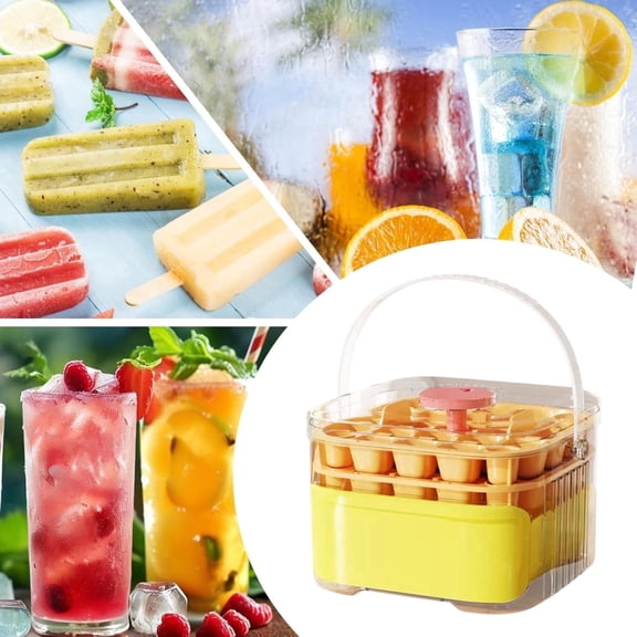 Easy Press Ice Maker, Ice Cube Maker for Freezer, Press Ice Trays for Homemade Ice, Portable Ice Cube Tray with Pressure Function, Silicone Ice Cube Maker for Cocktail, Whisky -Yellow