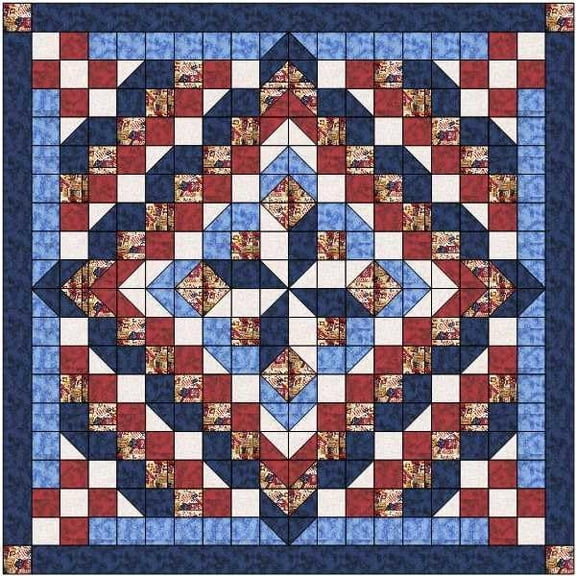 Easy Quilt Kit Faceted Star Patriotic Red, White and Blue Full Size$$Art & Craft