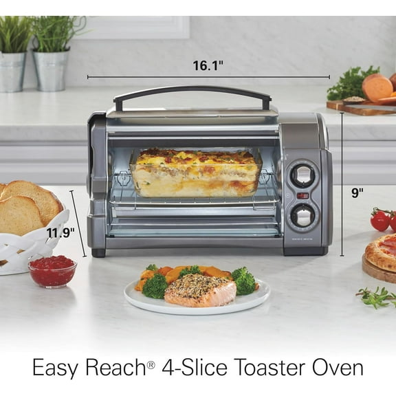 Easy Reach 4-Slice Countertop Toaster Oven With Roll-Top Door