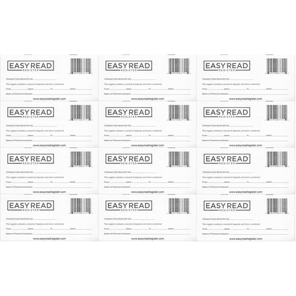 Easy Read Register 12 Check registers for Personal Checkbook - Checkbook Ledger Transaction Registers Log for Personal or Business Bank Checking Account, Saving Account, Deposit, Credit Card