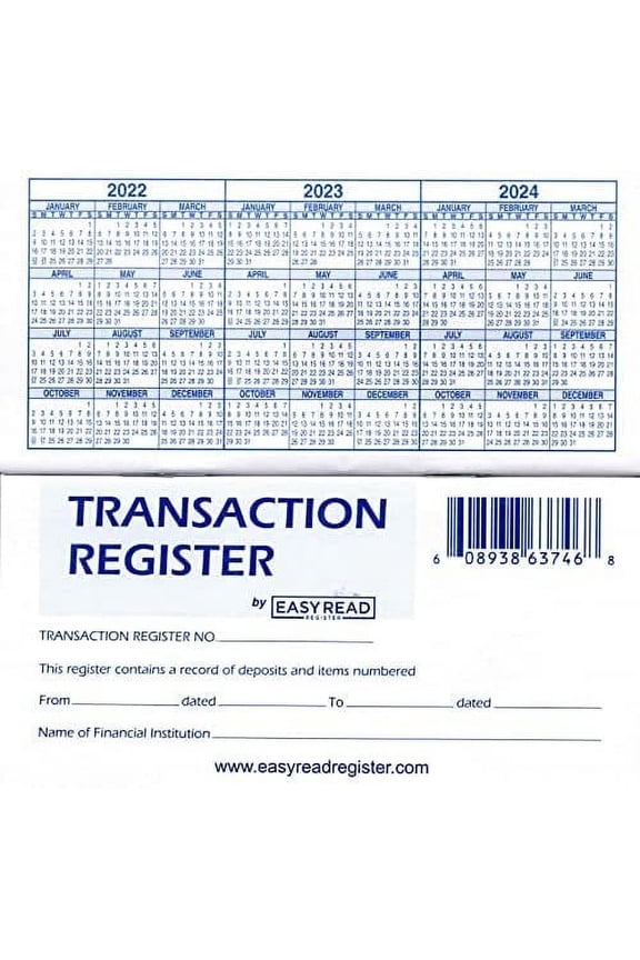 12 Checkbook Ledger Transaction Register, White