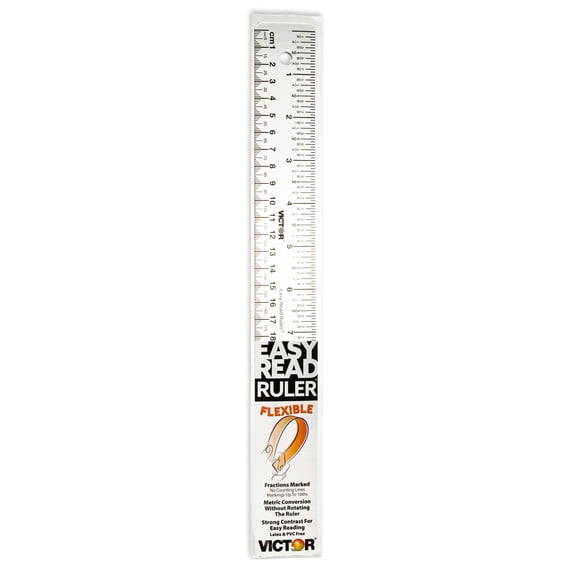 Victor Easy Read 12-Inch Flexible Clear Plastic Ruler, 1/16 Inch ...