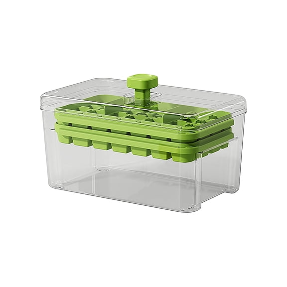 Easy Release Ice Cube Tray with Lid – 28 Cavity Ice Cube Tray with Bin and Scoop – One Button Quick Release Ice Cube Trays for Freezer – Clear Ice Maker Box for Home Party (Green2)