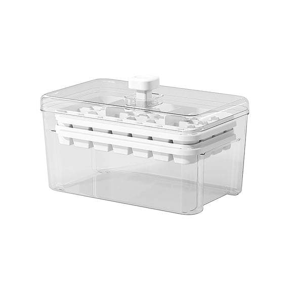 Easy Release Ice Cube Tray with Lid – 28 Cavity Ice Cube Tray with Bin and Scoop – One Button Quick Release Ice Cube Trays for Freezer – Clear Ice Maker Box for Home Party (White2)