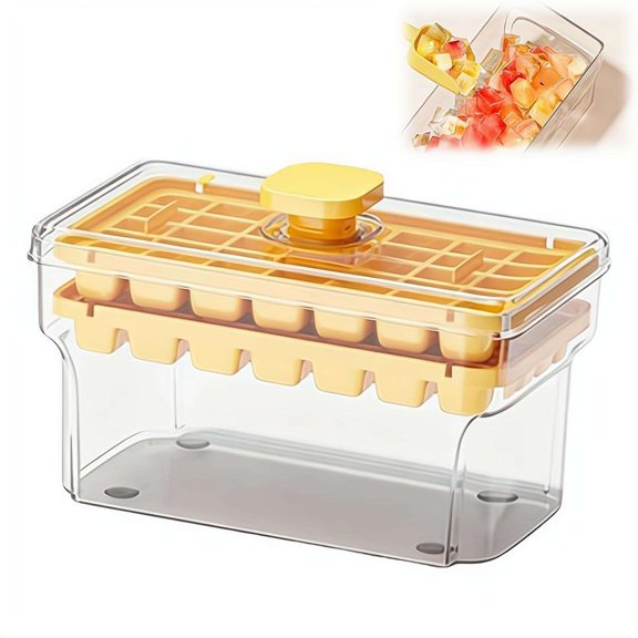 Easy Release Ice Cube Tray with Lid, 68-Cavity Ice Cube Tray with Bin, One-Button Quick Release IceCube Trays for Freezer, Clear IceMaker Box for Home, Party