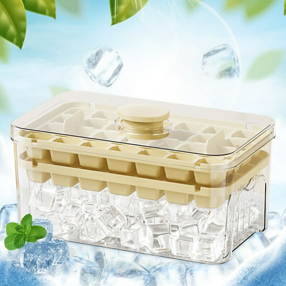 Easy Release Ice Cube Tray with Lid, Bin and Ice Scoop,2 Pack Plastic Ice Cube Tray, Ice Trays for freezer with Container, Chilling Drinks, Whiskey & Cocktails