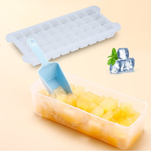 Easy-Release Ice Cube Tray With Lid, 36-Cavity Plastic Ice Block Mold for Freezer Drinks and Food Storage