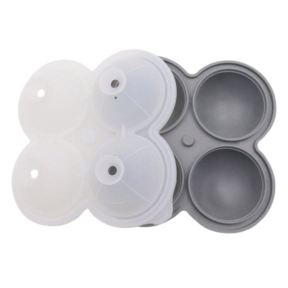 Easy Release Silicone Ice Sphere Mold Tray, 4 Cavity Round Ice Ball Maker For Whiskey And Cocktail, Reusable Sphere Ice Cube For Home Bar, Gray 16x16cm