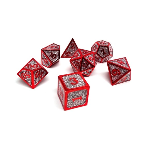 Easy Roller Dice Heroic Dice of Metallic Luster - Silver w/Red (7) New