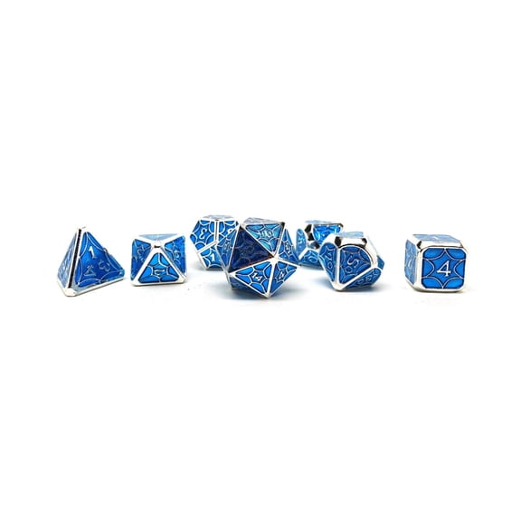 Easy Roller Dice Metal Webs Poly Set - Blue w/Silver (7) New