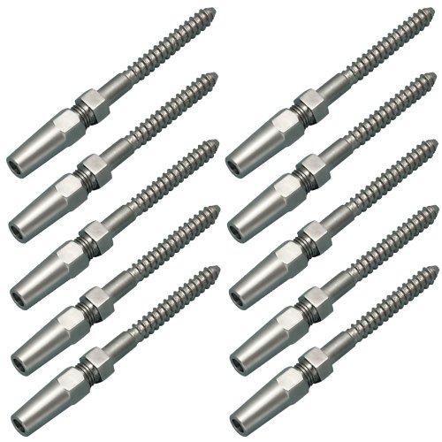 Easy S0980-L004 SS LEFT Hand Lag Screw Stud for 5/32 Cable-10 PK$$Hardware