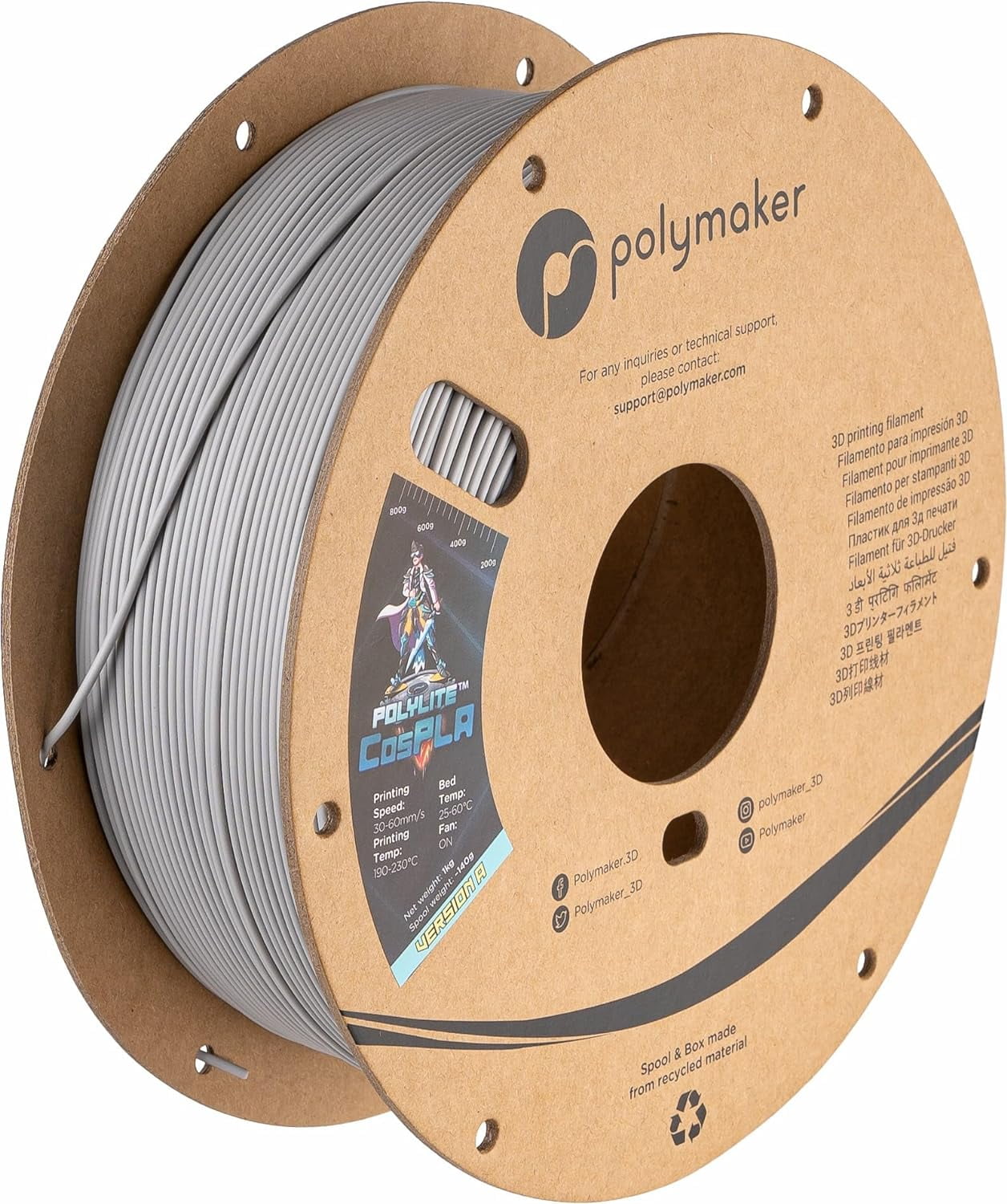Easy to Sand & Paint PLA Filament 1.75mm CosPLA (Version A - Durability with Extra Sand-Ability), PolyLite 3D Printer Filament 1.75mm 1kg 3D Printing PLA Filament Easy Sanding for Cosplay