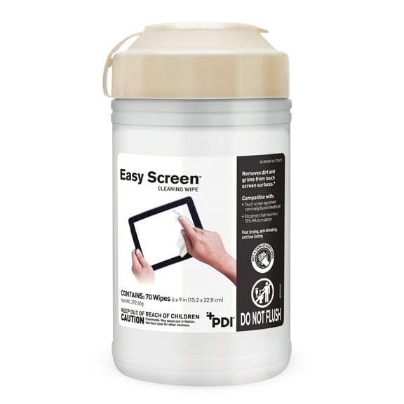 Easy Screen Cleaner Wipes, 70% IPA Wipes for Electronics, Touchscreens, Phones, Tablets, TVs, Large 6" x 9" Wipes, 70 Wipes/Canister, 12 Pack