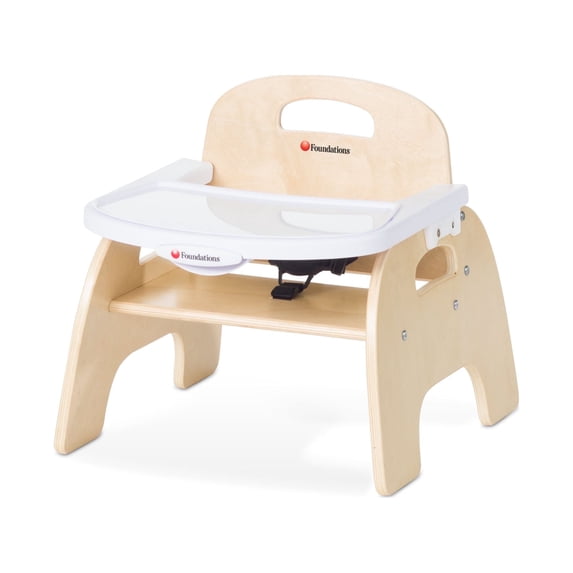 Foundations Easy Serve Low Wood Feeding Chair with Removable Tray and 3-Point Harness (7 Inch Seat Height)