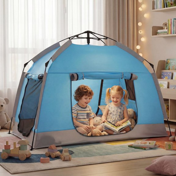 Easy Set Up Kids Playhouse with Nice LED Light Strip and 3 Large Opens,Portable Children Play Tent & Privacy Room for Indoor & Outdoor Games with Carry Bag-Free Space for Toddlers-Birthday Gifts