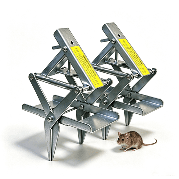 Easy Set Mole Trap 2 Pack, Reusable Galvanized Steel Mole Catcher for Yard and Garden, Underground Mole Eliminator with Spring Action and Sensitive Trigger for Lawn Protection.