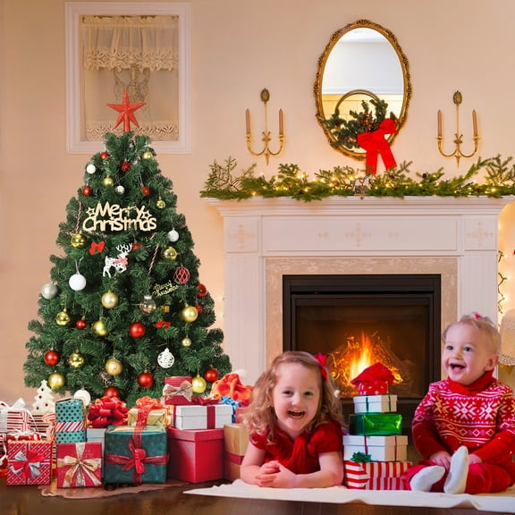 Easy Setup Artificial Christmas Tree with Hinged Branches - 4.5/6/7.5/9Ft Realistic Spruce, Collapsible Base for Home & Office Holiday Decor