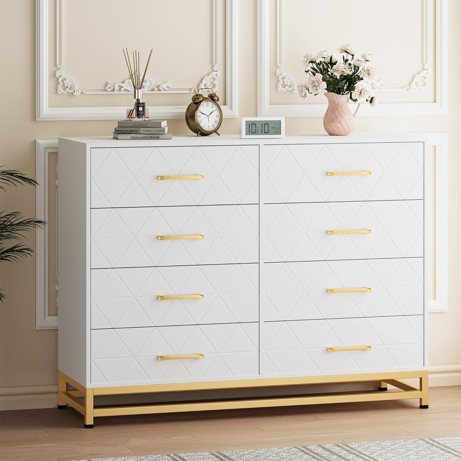 Easy Shopping Modern White 8-Drawer Dresser & Chest of Drawers  Versatile  Wooden Storage Solution with Metal Handles, Stylish Colors, and Gold  Accents for Bedroom, Living Room, Hallway - Walmart.com