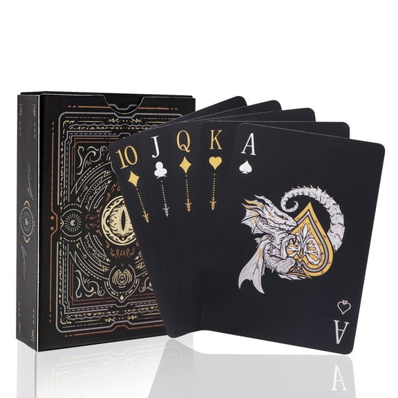 Easy Shuffling Plastic Waterproof Playing Cards,Cool Black Dragon Poker Cards for Game and Party, Deck of Cards（Dragon)