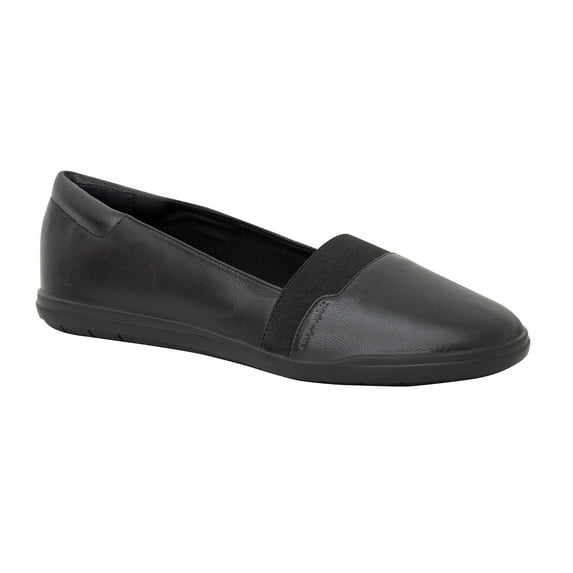 Easy Spirit Bounce Round Toe Black Leather Slip On Ultra Light Ballet Flat (12, BLACK)