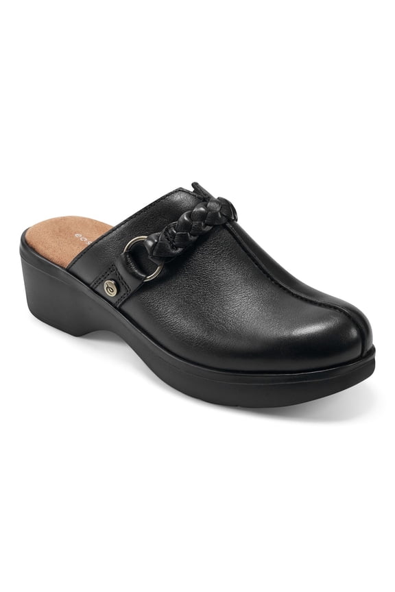 Penelope Women's Braided Strap Leather Clogs Color: Black Leather Size: 5.5