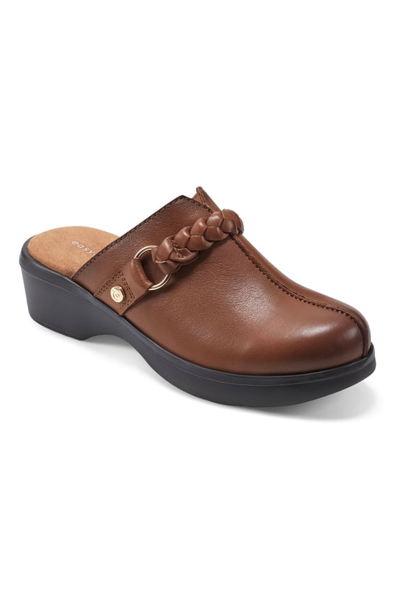 Penelope Women's Braided Strap Leather Clogs Color: Medium Brown Leather Size: 12