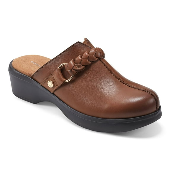 Easy Spirit Penelope Women's Braided Strap Leather Clogs Color: Medium Brown Leather Size: 9.5
