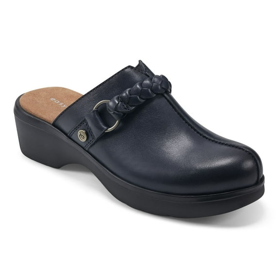 Easy Spirit Penelope Women's Braided Strap Leather Clogs Color: Navy Leather Size: 7