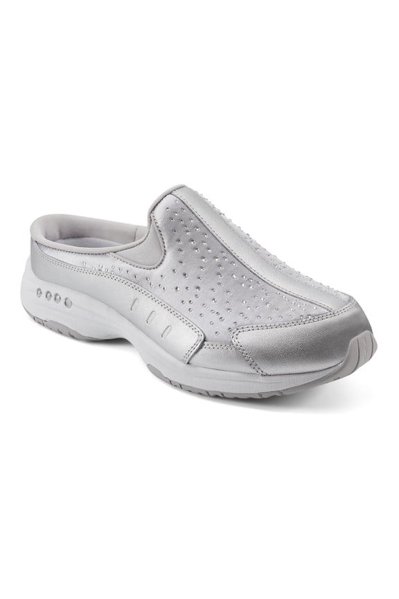 Travelstone Women's Jeweled Mules Color: Silver Size: 5.5