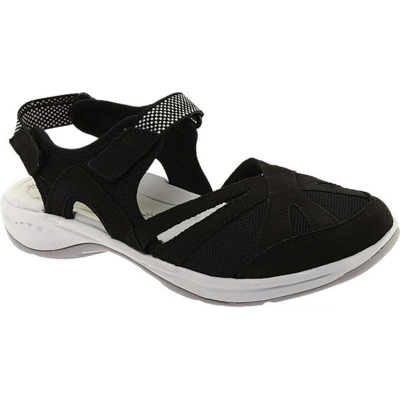EASY SPIRIT Womens Black Breathable Strappy Adjustable Strap Water Resistant Arch Support Splash Round Toe Wedge Slingback Sandal 10 M