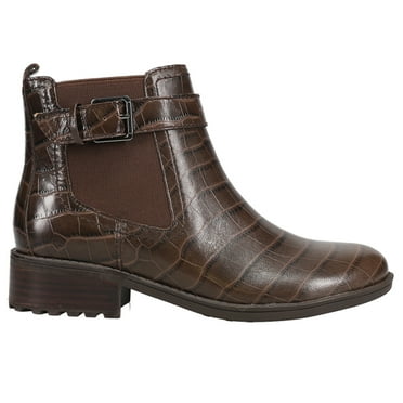 Easy Spirit Womens Rae  Embossed Round Toe Chelsea Zippered  Ankle Boots