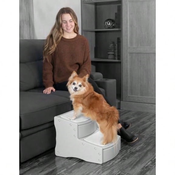 Easy Step II Pet Stairs 2 Step for Cats/Dogs up to 75-pounds Portable Removable Washable Carpet Tread No Tools Required Fog