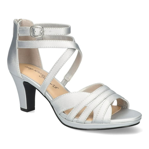 Easy Street Crissa Women's Dress Sandals Color: Silver Satin Size: 7 WIDE