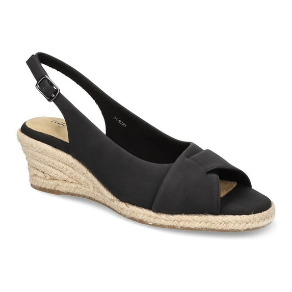 Easy Street Devlin Women's Espadrille Wedge Sandals Color: Black Size: 7.5