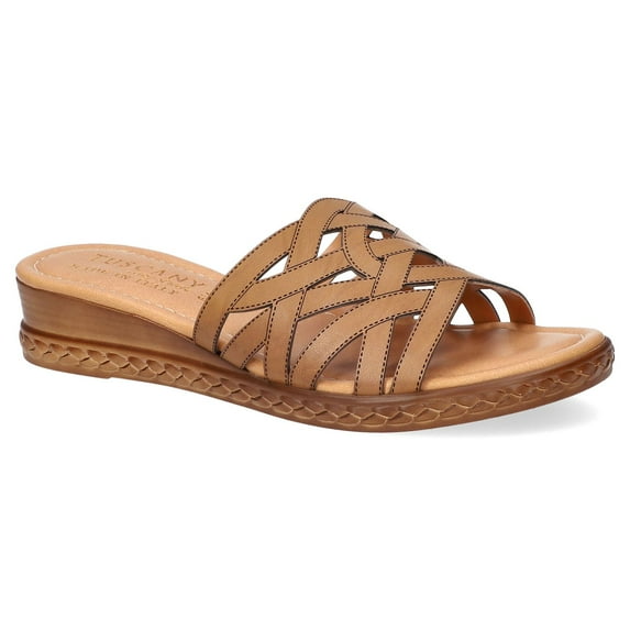 Easy Street Edda Tuscany Women's Wedge Slide Sandals Color: Cognac Size: 9